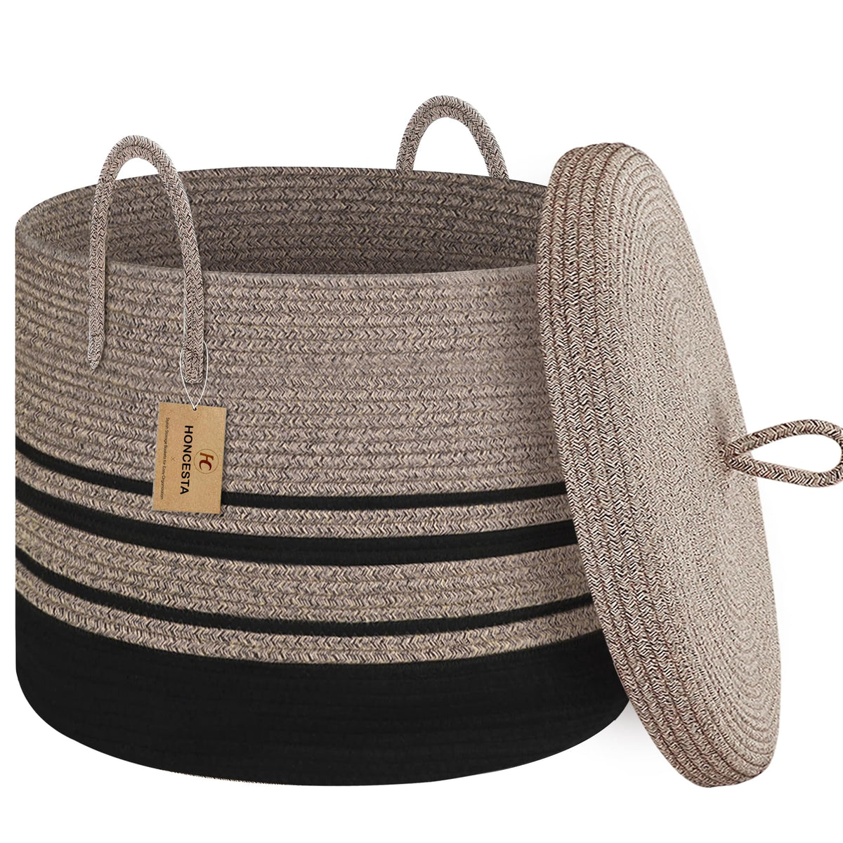 Extra Large Woven Basket with Lid, 18" X 14" Wicker Blanket - Image 1