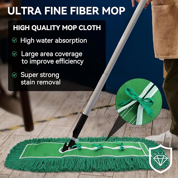 36 Inch Dust Mop Head: Replacement Medium Washable Commercial Mop Head Sweeper and Janitorial Replacement Green (Green - 36 Inch, 3 Pack)