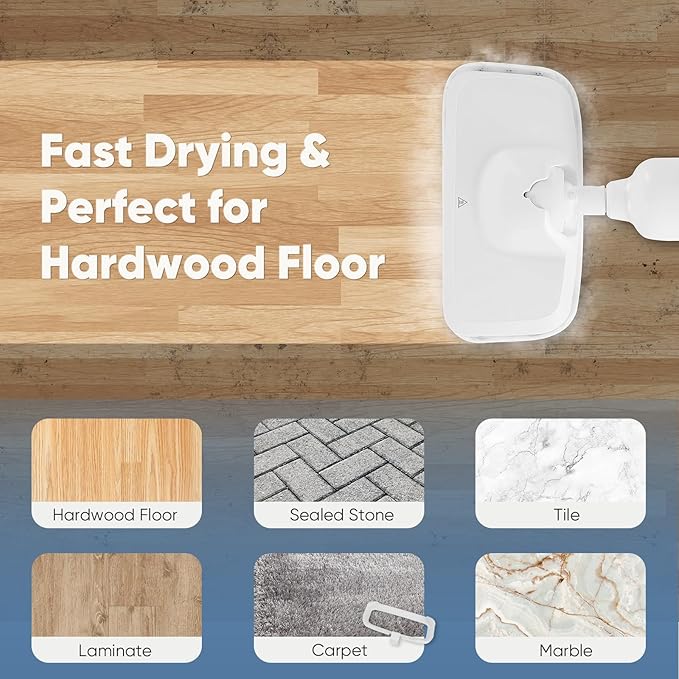 DUMOS Steam Mop for Floor Cleaning, Detachable Handheld Steam Cleaner, Suitable for All Floors Like Tiles, Hardwood, Stone, Lightweight with 2 Washable Pads,White and Green