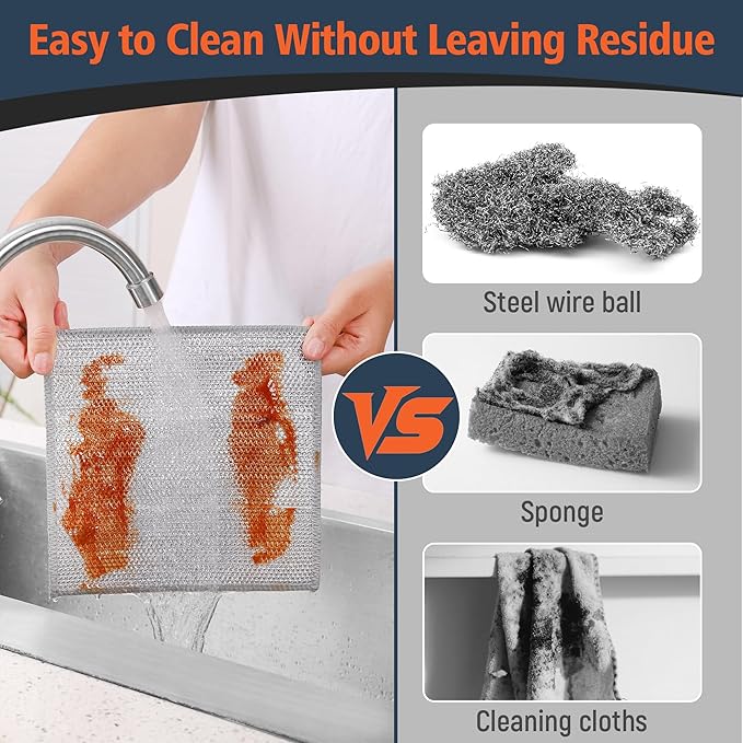 3 Layers Wire Dishwashing Rag 45PCS- Non Scratch Wire Dishcloth Home Essentials-Reusable Steel Wool Scrubber Washcloths,Dish Towels for Kitchen and Dishcloths Set for Pans Sinks & Cookware