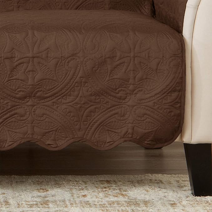 Great Bay Home Reversible Loveseat Cover - Washable Slipcover Furniture Protector with Elastic Straps - Couch Cover for Dogs, Kids, and Pets - Quilted & Stitched Detail (Loveseat, Chocolate/Taupe)