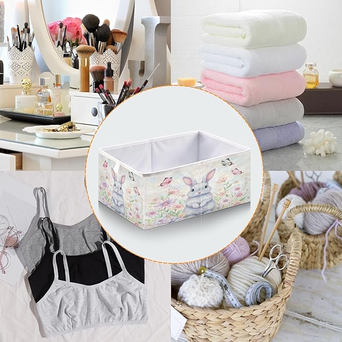 Bolaz Happy Easter Day Bunny Eggs Spring Flowers05 Closet Organizers Storage Cubes Storage Bins Shelf Baskets Containers for Home Room Office,Rectangle