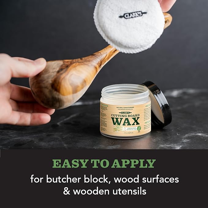 CLARK'S Cutting Board Wax - 2-in-1 Wood Butter & Food Grade Mineral Oil with Beeswax – Butcher Block Conditioner for Charcuterie & Cutting Boards – Lemongrass Essential Oil Scent – Made in USA, 6oz
