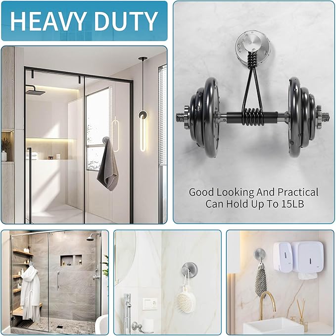 Deluwire Suction Cup Hooks for Shower,2 Packs Towel Holder,Removable Shower Towel Suction Hooks for Bathroom Wall,Kitchen,Glass,Mirror,Tile to Hang Robes,Loofah-Silver(No Rough or Dirty Surfaces.)