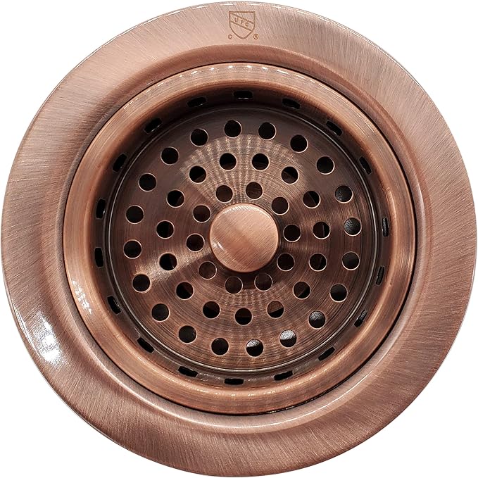 Westbrass D2165-11 Post Style Large Kitchen Basket Strainer with Waste Disposal Flange and Stopper, Antique Copper