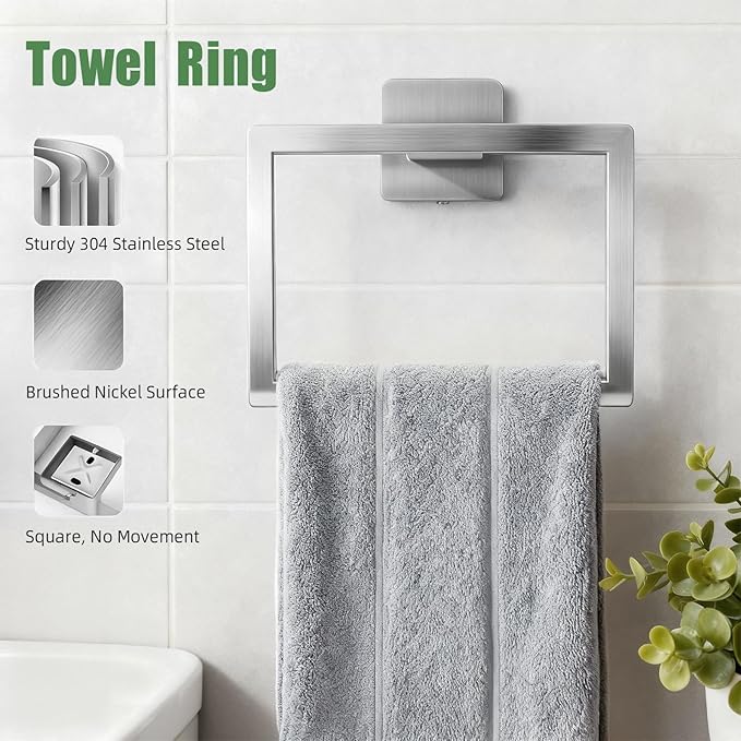 Brushed Nickel Bathroom Accessories Hardware Set, 7-Pieces Stainless Steel Towel Racks for Bathroom, 16 Inch Towel Bar, Towel Holders, Updated Toilet Paper Holder with Shelf Wall Mounted