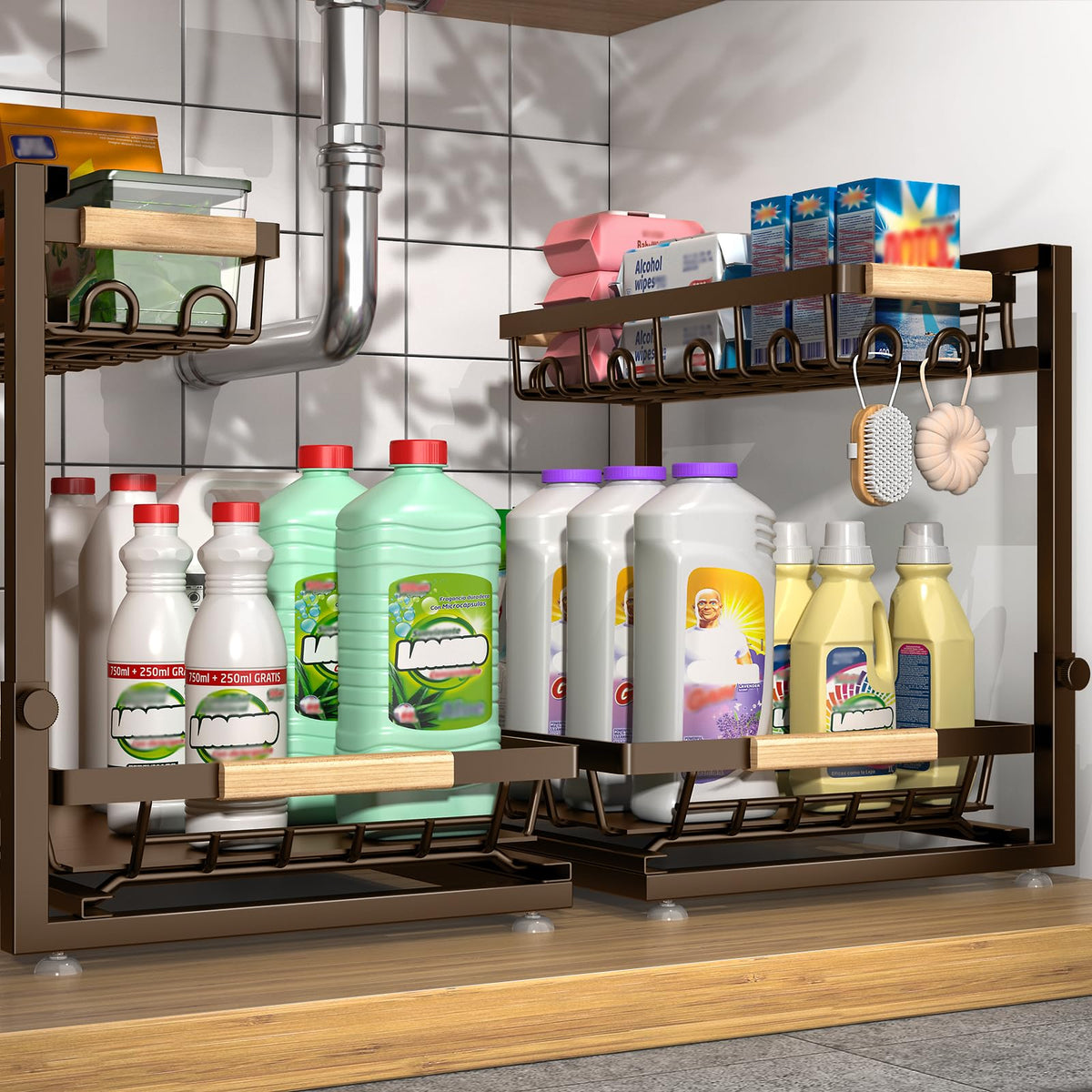 Sevenblue 2-Pack 2-Tier Height Adjustable Under Sink | Under Sink Stor - Image 1