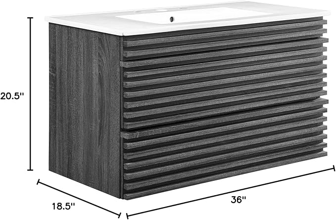 Modway Render 36" Wall-Mount Bathroom Vanity in Charcoal White