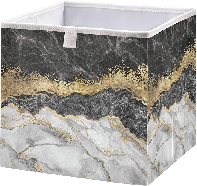 Bolaz Gold Black Marble Closet Organizers Storage Cubes Storage Bins Shelf Baskets Containers for Home Kids Room Toys Office,Square