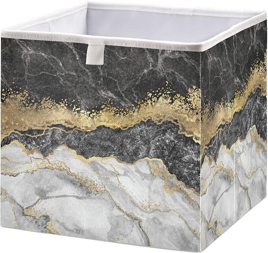Bolaz Gold Black Marble Closet Organizers Storage Cubes Storage Bins Shelf Baskets Containers for Home Kids Room Toys Office,Square