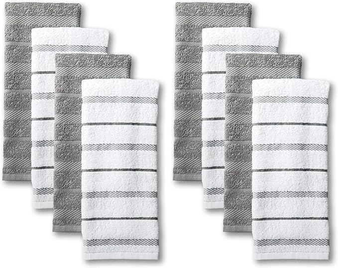 KitchenAid Albany Kitchen Towel Set,Grey/White,16"x26",4 Count (Pack of 2)