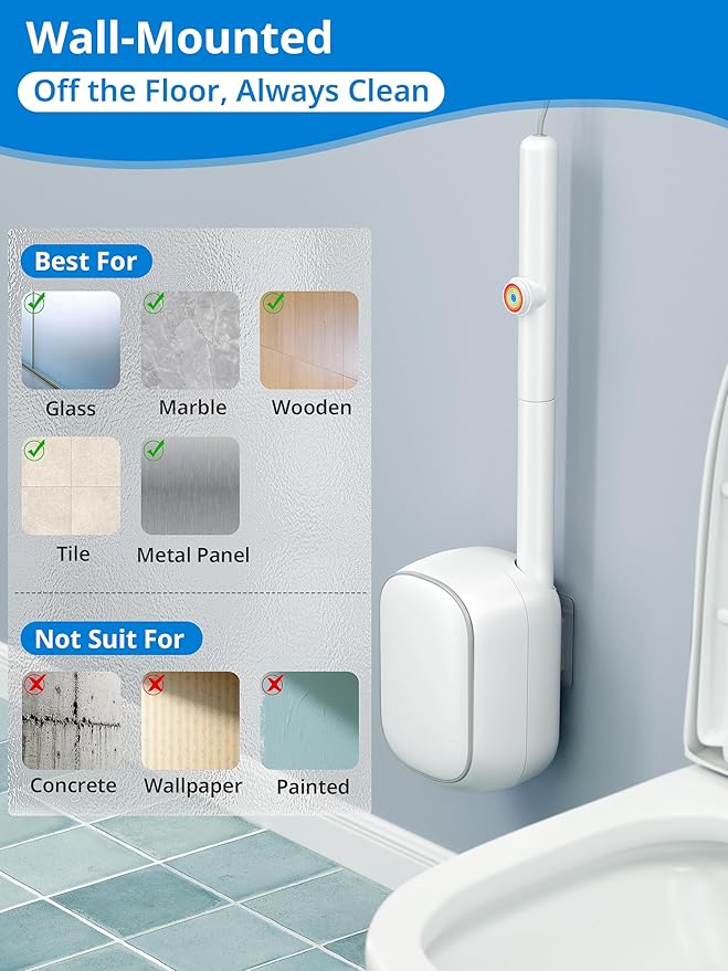 Toilet Cleaner Wand, Disposable Toilet Brush and Holder Set, Toilet Bowl Cleaner Brush, Wall Mounted Toilet Brush Set, Toilet Wand Kit with 12 Refill Heads, Toilet Wand Holder for Home and RV Use