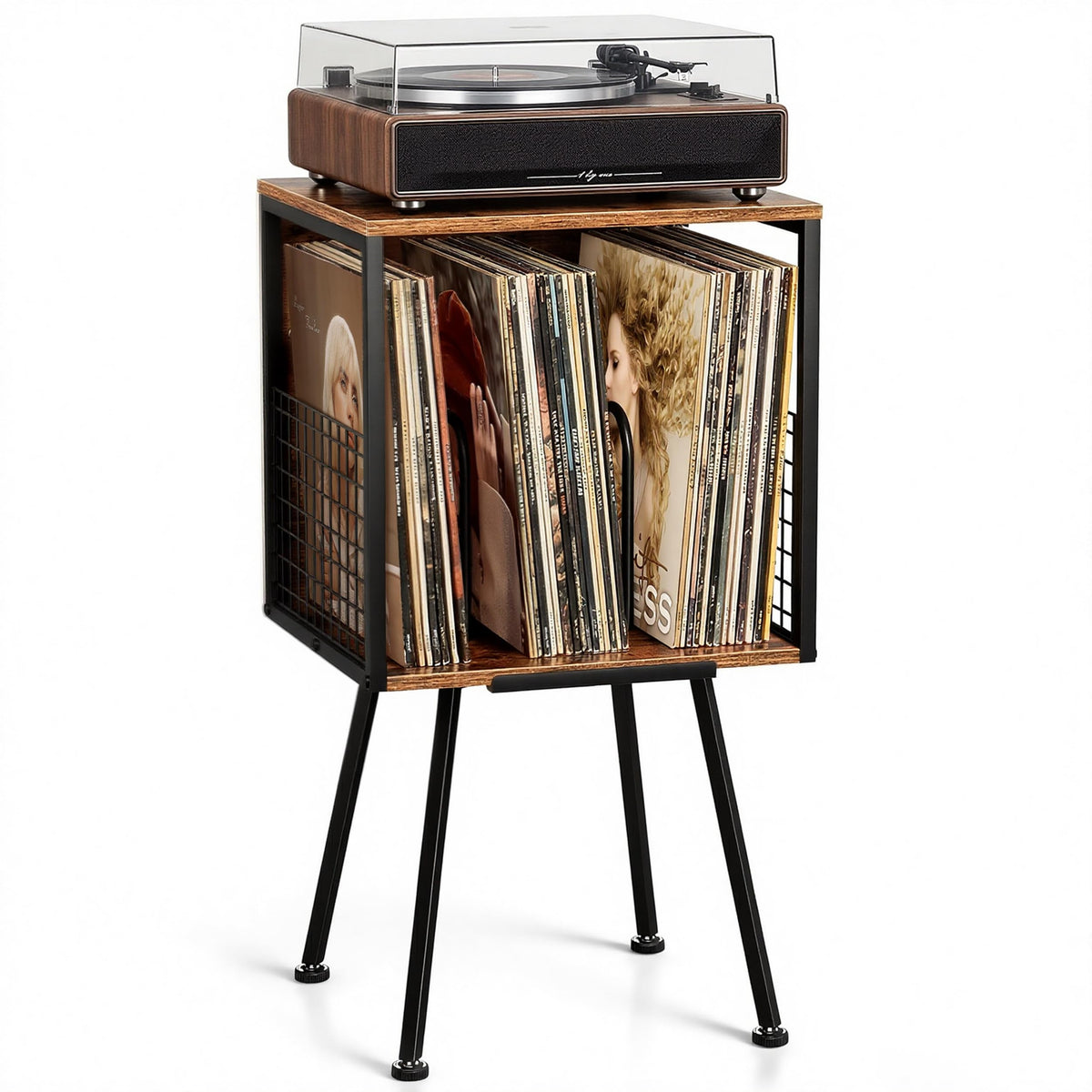 Record Player Stand with Storage Holds 100+ Vinyl Records - Image 1