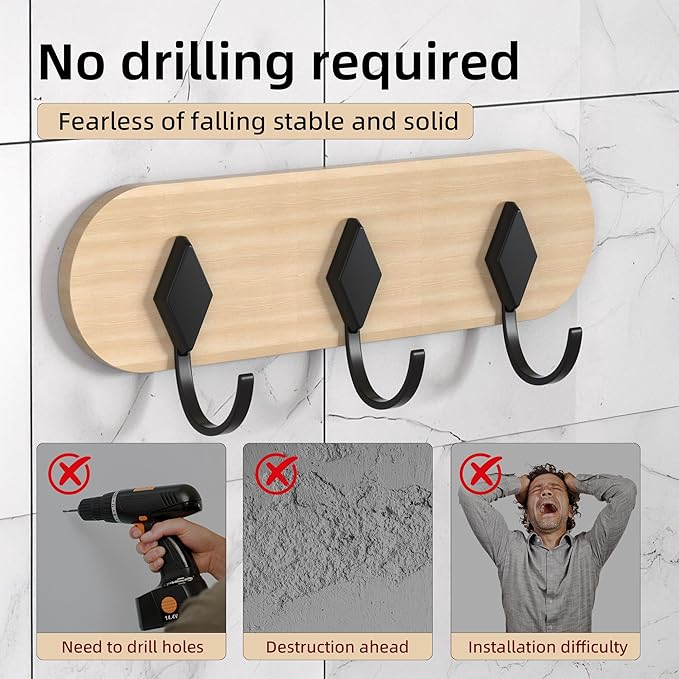 Kayqi 20 lbs (Max) Self Adhesive Aluminum Alloy Hooks for Bath, Kitchen, Bar, Office, Simple and Versatile, (Pack of 2)