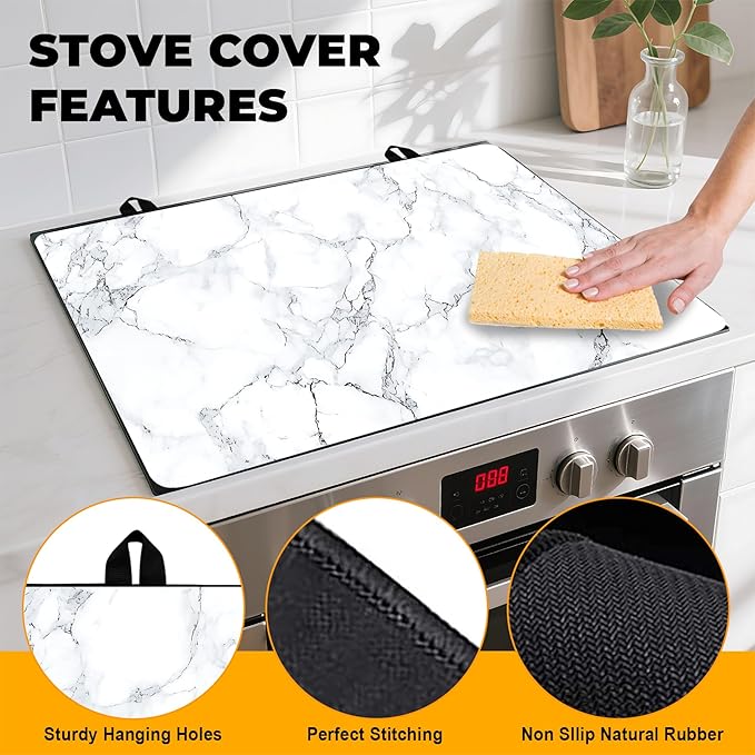Stove Top Cover for Home Decoration Kitchen Pad Washable Cooktop Covers Countertop Stove Protector Mat for Home Kitchen Cooktops (white, 28"x20")