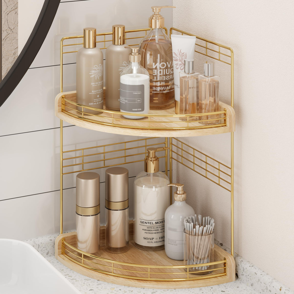 Bathroom Countertop Corner Organizer for Small Spaces, 2-Tier - Image 1