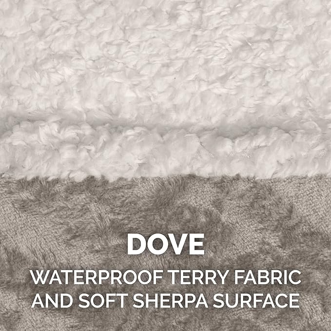 Furhaven Waterproof & Self-Warming Throw Blanket for Dogs & Indoor Cats, Washable & Reflects Body Heat - Soft-Edged Terry & Sherpa Dog Blanket - Dove, Small