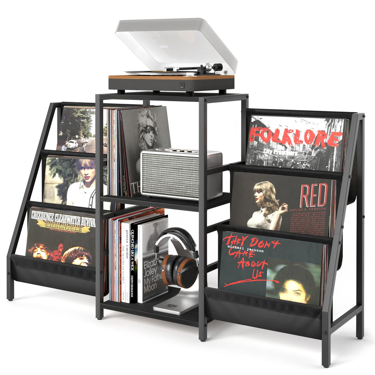 Record Player Stand with Vinyl Storage, Record Player - Image 1