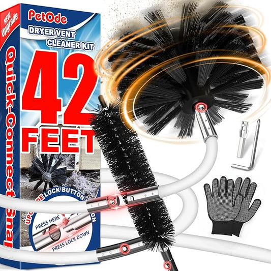 42-Feet Dryer Vent Cleaner Kit, Lint Remover，Upgraded Flexible Quick-Snap Brush with Drill Attachment,Extends Up to 42 FEET for Easy Cleaning，Cleaning Tools Use with/Without a Power Drill