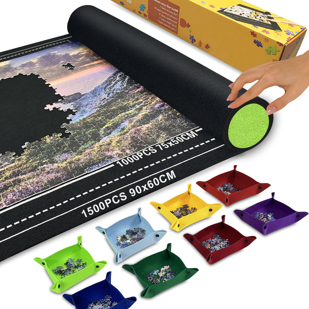 Jigsaw Puzzle Matt Rollup,1500pcs Puzzle Mat Rubber Saver - Image 1
