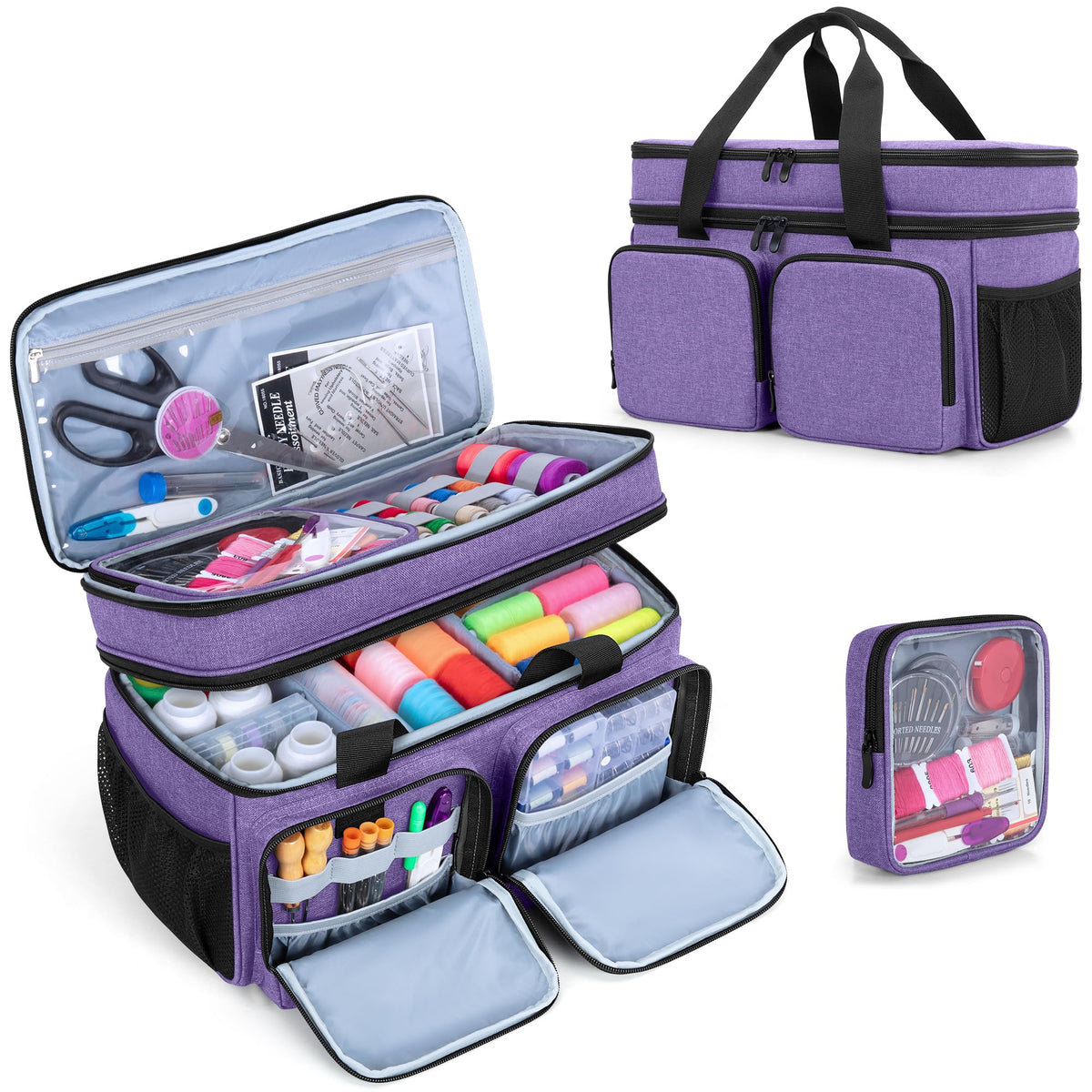 Large Sewing Organizer Bag with an Individual Pouch, Purple - Image 1