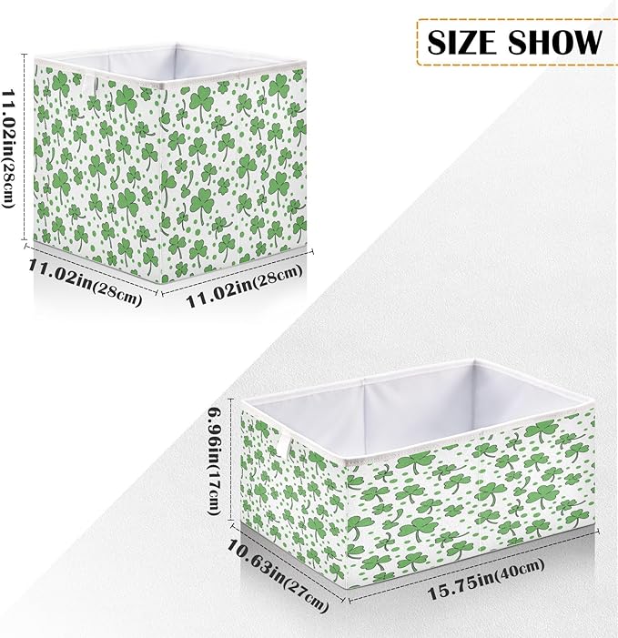 Bolaz St Patricks Day Clover Closet Organizers Storage Cubes Storage Bins Shelf Baskets Containers for Home Room Office,Square