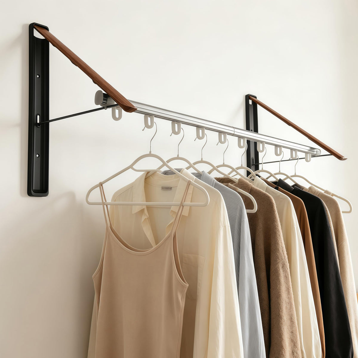 Retractable Wall Mounted Drying Rack,with 2 Racks + Rod - Image 1
