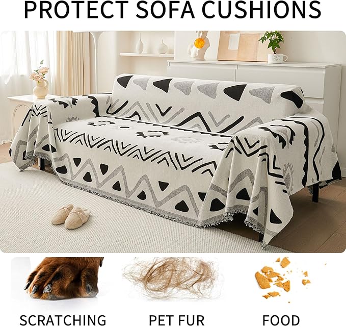 HAOMAIJIA Non Slip Couch Cover Sofa Covers for 3 Cushion Couch Washable sectional Couch Covers for Dogs pet Furniture Protector Couch Cover Blanket for Living Room (My-Black, 91"x134")
