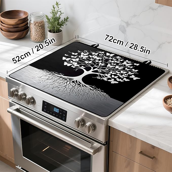 Tree of Life Stove Top Cover Retro Flower Gas Stove Top Cover for Home Decoration Kitchen Pad Non-Stick Washable Cooktop Covers Countertop Protector Keep Stove Clean 28"x20"