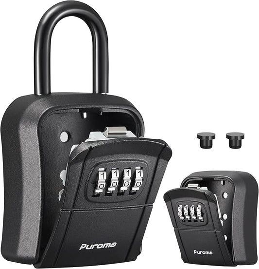 Puroma Key Lock Box, Portable Combination Lockbox Wall-Mounted Key Storage Box for House Keys, Resettable Code Safe Security Lock Box for Home, Office, Apartment Spare Key Storage (1 Pack, Pure Black)
