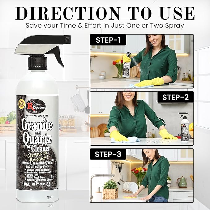 Rock Doctor Granite and Quartz Cleaner kit 64oz and 24oz. Cleans Tile, Marble, Kitchen Countertop, and Natural Stone Surfaces, Streak-Free Shine