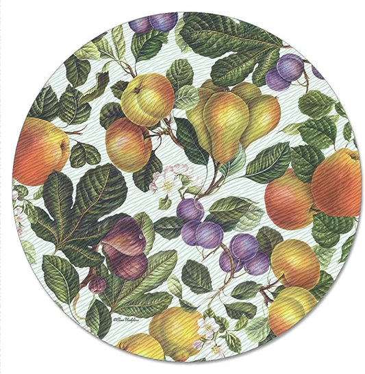 CounterArt Fruit Blossoms 4mm Tempered Glass Lazy Susan Turntable 13" Round Condiment Caddy Cake Plate Pizza Stand