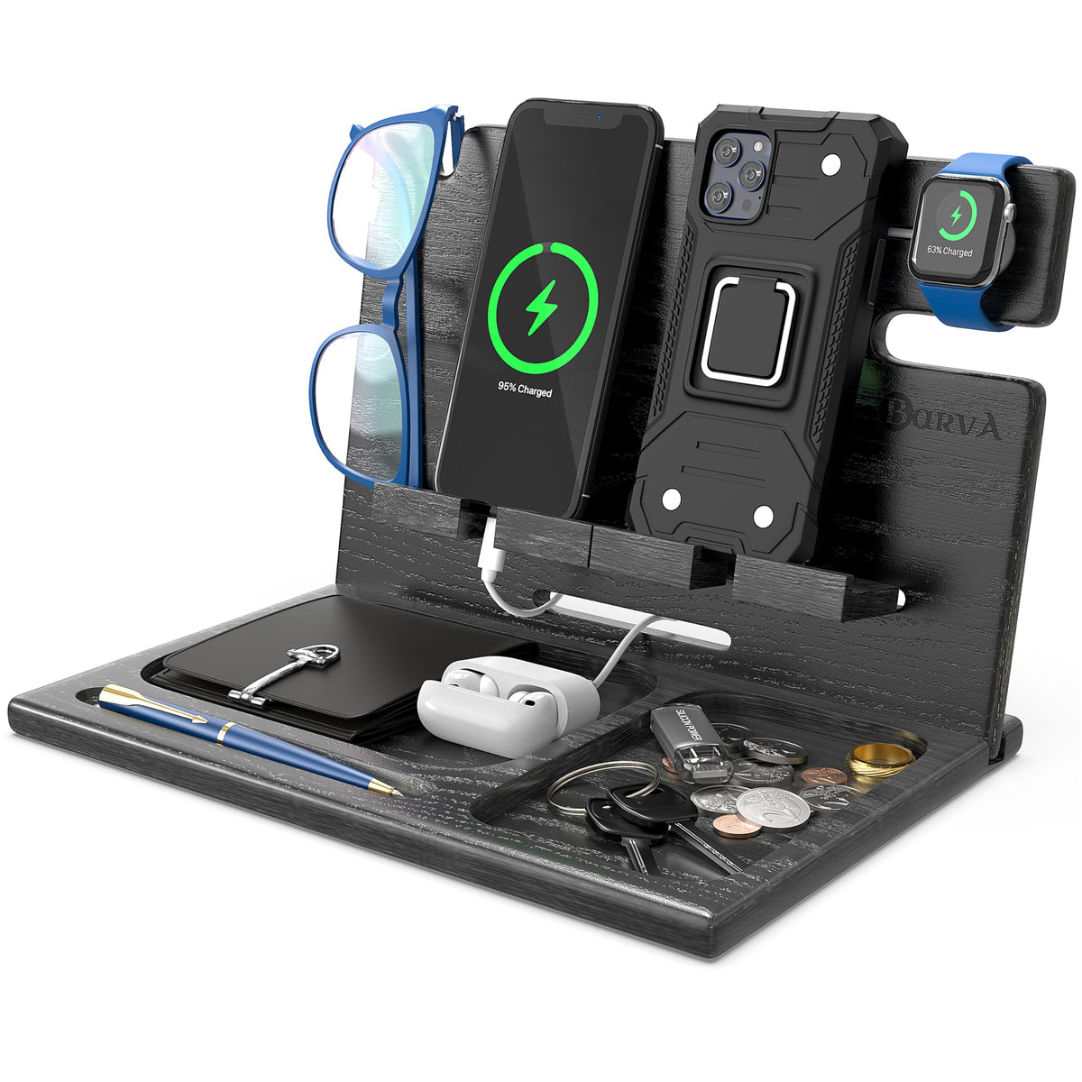 BarvA Two Phone Docking Station | Night Stand Desk Organizer | - Image 1