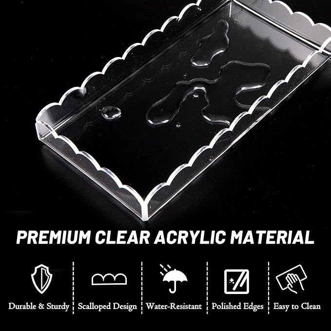 2 Pack Scalloped Acrylic Bathroom Vanity Tray for Counter Clear Acrylic Trays for Organizing Perfume Sponge Soap Makeup Storage Holder Toilet Tray Decor (Large: 11"L x 5"W + Middle: 8"L x 4"W)