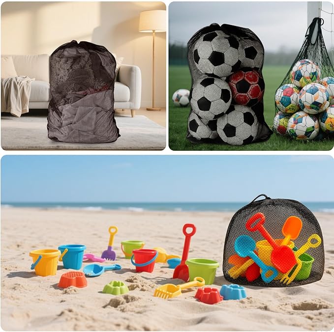 24x36 Inch Large Mesh Laundry Bag, Machine Washable Laundry Washing Bag with Drawstring for Home Hotel College Dorm Apartment Travel Camp (Black)