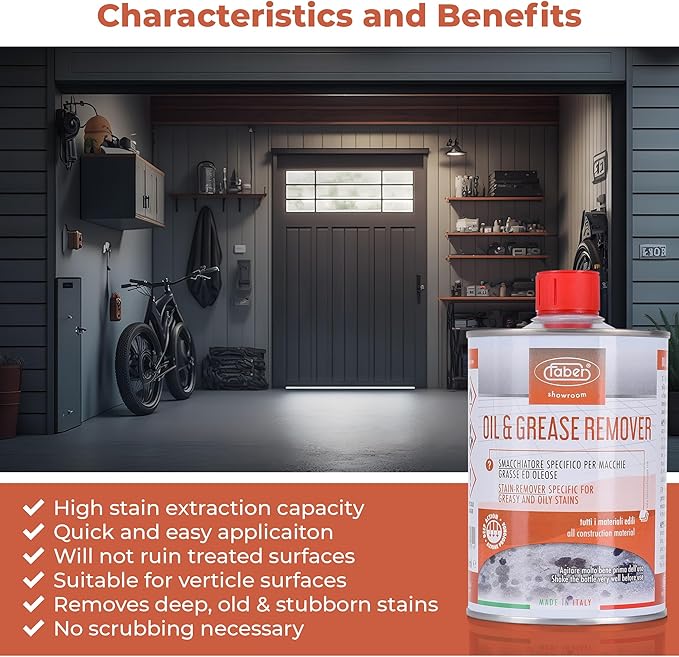 FABER Oil & Grease Stain Remover – Marble & Granite Cleaner – Easy to Use on Vertical Surfaces – Fast Acting Specific for Greasy and Oily Stains – Oil Spot Driveway Remover - 500ML