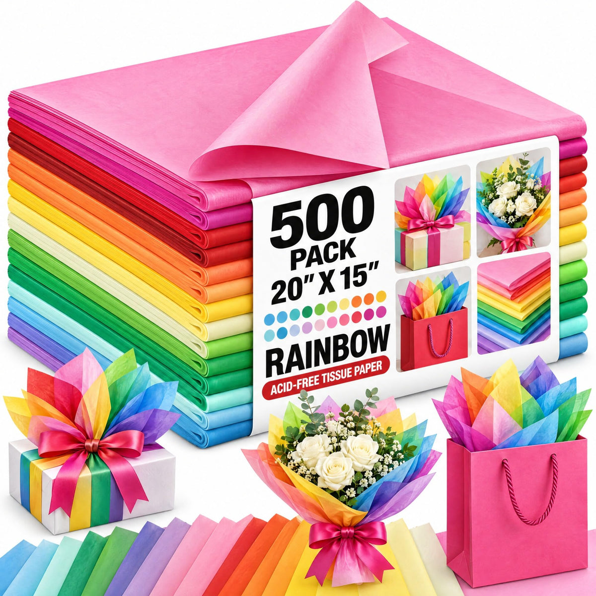 500 Sheets Christmas Colorful Tissue Paper Bulk 15 x 20 Inch - Image 1