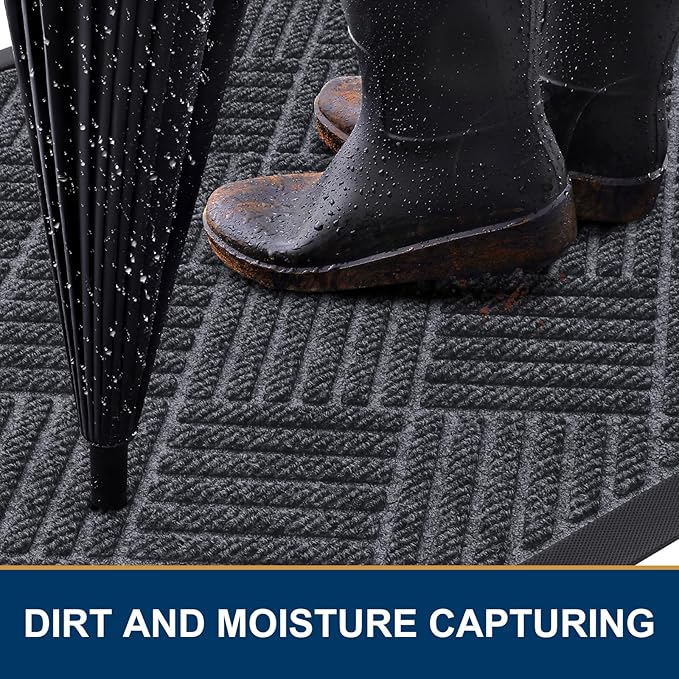 Smiry Front Door Mat Outside Entrance, Heavy Duty Outdoor Indoor Mat, Natural Rubber Doormat, Non Slip, Trap Dirt and Moisture, Easy Clean, Low Profile Patio Porch Entryway Mat, 47x32, Dark Grey
