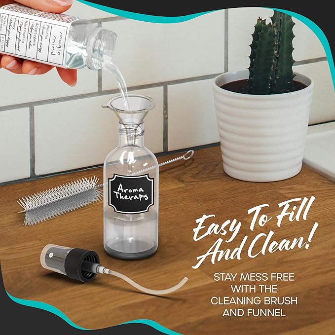 Nevlers 2 Oz Dropper & Spray Clear Glass Bottles w/Funnels, Cleaning Brushes, Label Stickers & Markers Bundle