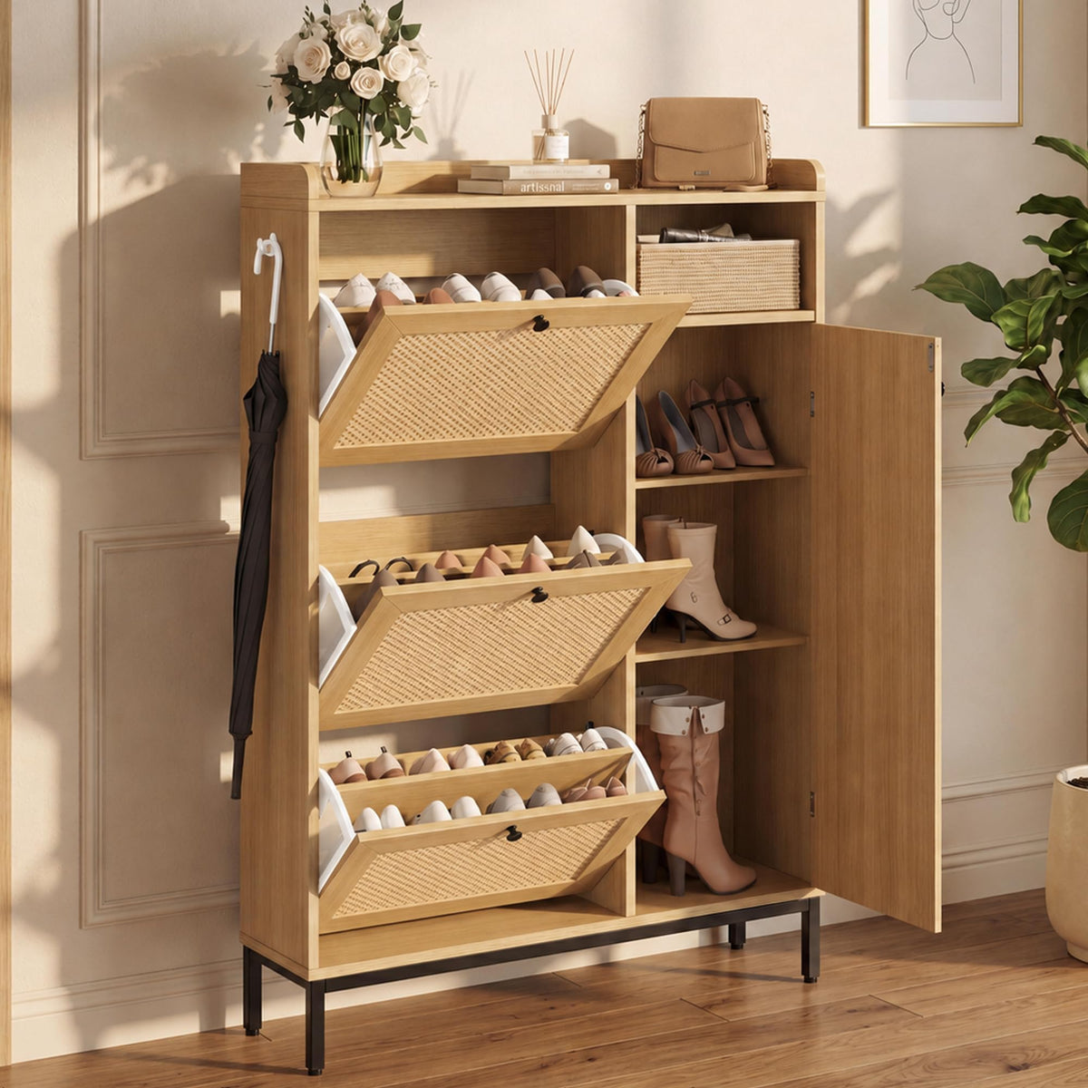 Garvee Shoe Cabinet with 3 Flip Drawers and 4-Tier Shoe - Image 1