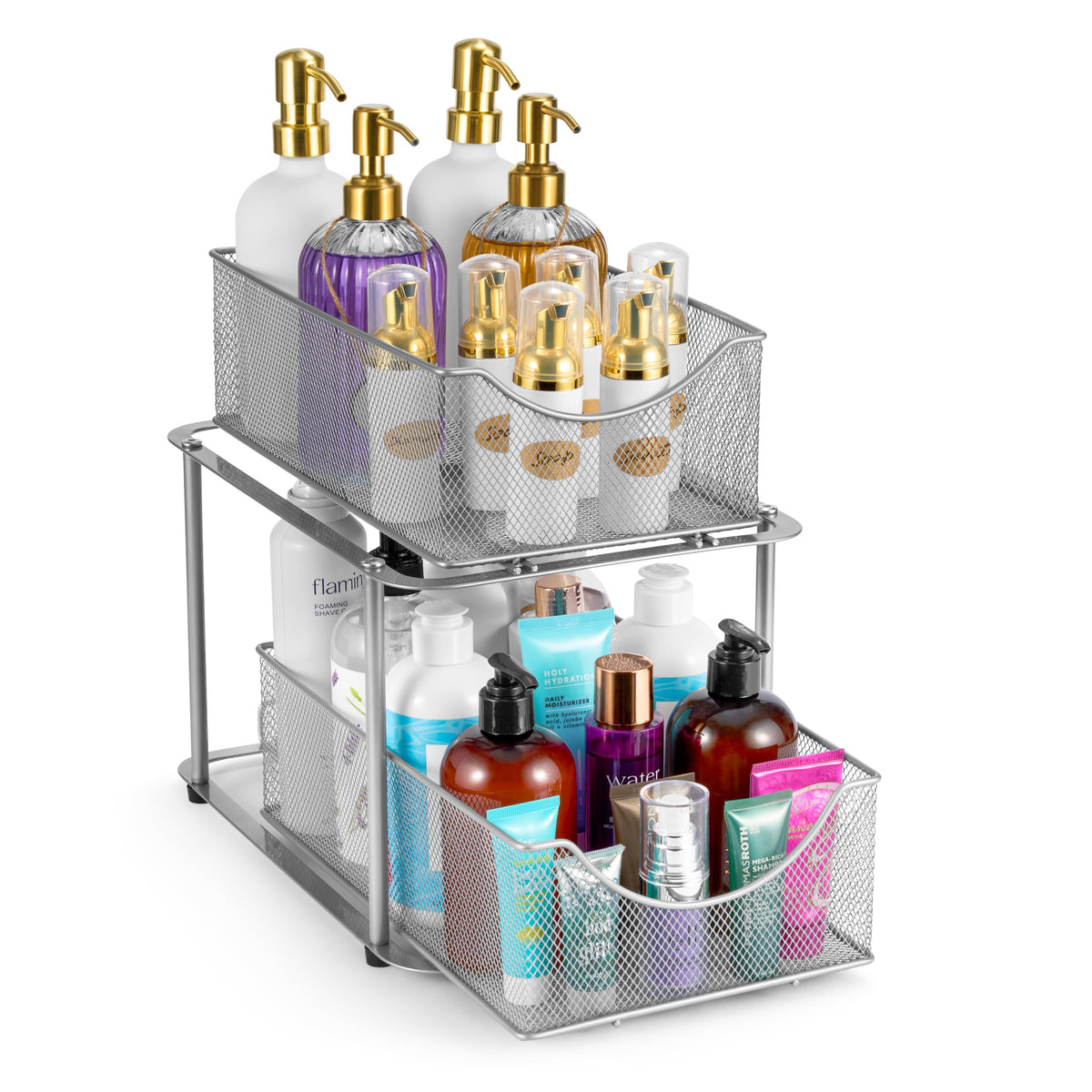 Sorbus Pull-Out Under Sink Organizer, Mesh Construction (Silver - Image 1