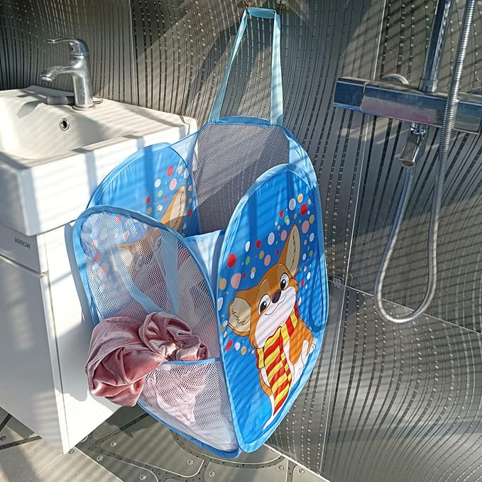 Cute Foldable Laundry Toys Tidy Clothes Socks Basket Storage Bag (Blue Little Dog)