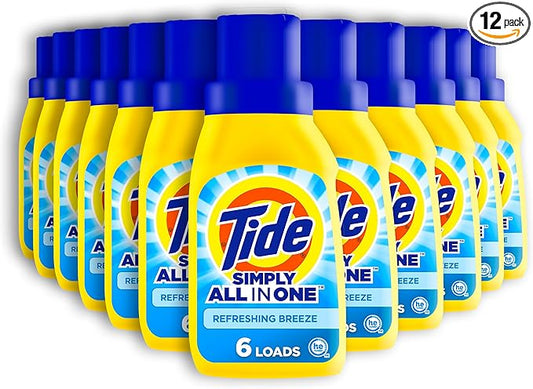 Tide Simply All-In-One Liquid Laundry Detergent, Refreshing Breeze Scent, 10 fl oz Each (Pack of 12)
