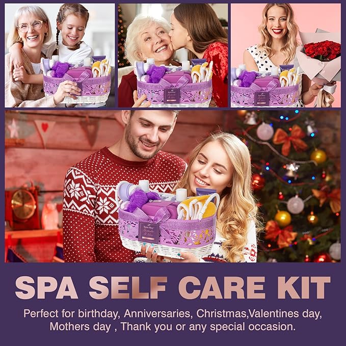22 Pcs Lavender Bath and Body Gift Basket, Spa Gifts for Women Bath and Body Lavender Gift Set, Spa Kit Relaxing Bath Sets, Self-Care Set, Necklace, Birthday, Christmas, Mother Day, Anniversary