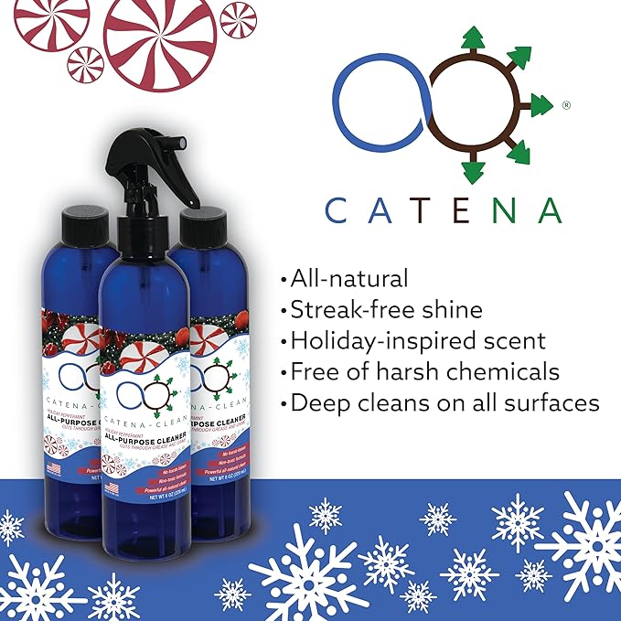 All Natural Holiday Peppermint Bathroom Spray Cleaner (Pack of 3) – Refreshing, Long Lasting, All Purpose Surface Cleaner for Toilet, Shower, Tub, Tile & Sink – Descaler & Soap Scum Remover, 8 fl. oz