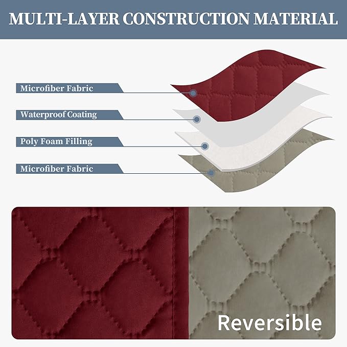 ISSUNTEX Double Protection 100% Waterproof Recliner Covers for Living Room, Reversible Furniture Protector Recliner Couch Sofa Slipcover for Dogs, Pets, Kids (Recliner, Christmas Red/Beige)
