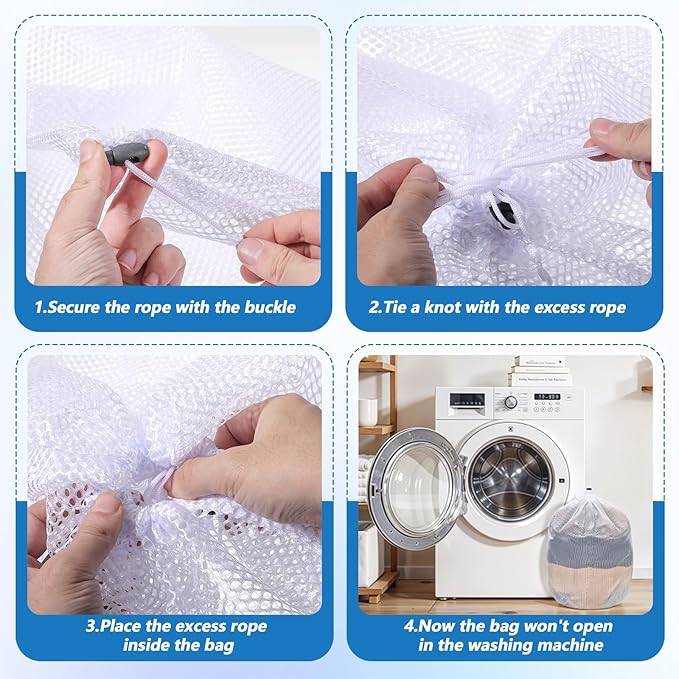 3Pcs Mesh Laundry Bags Sock Bag for Washing Machine S/M/L Washable Drawstring Laundry Net Bag for Socks Underwear Pants