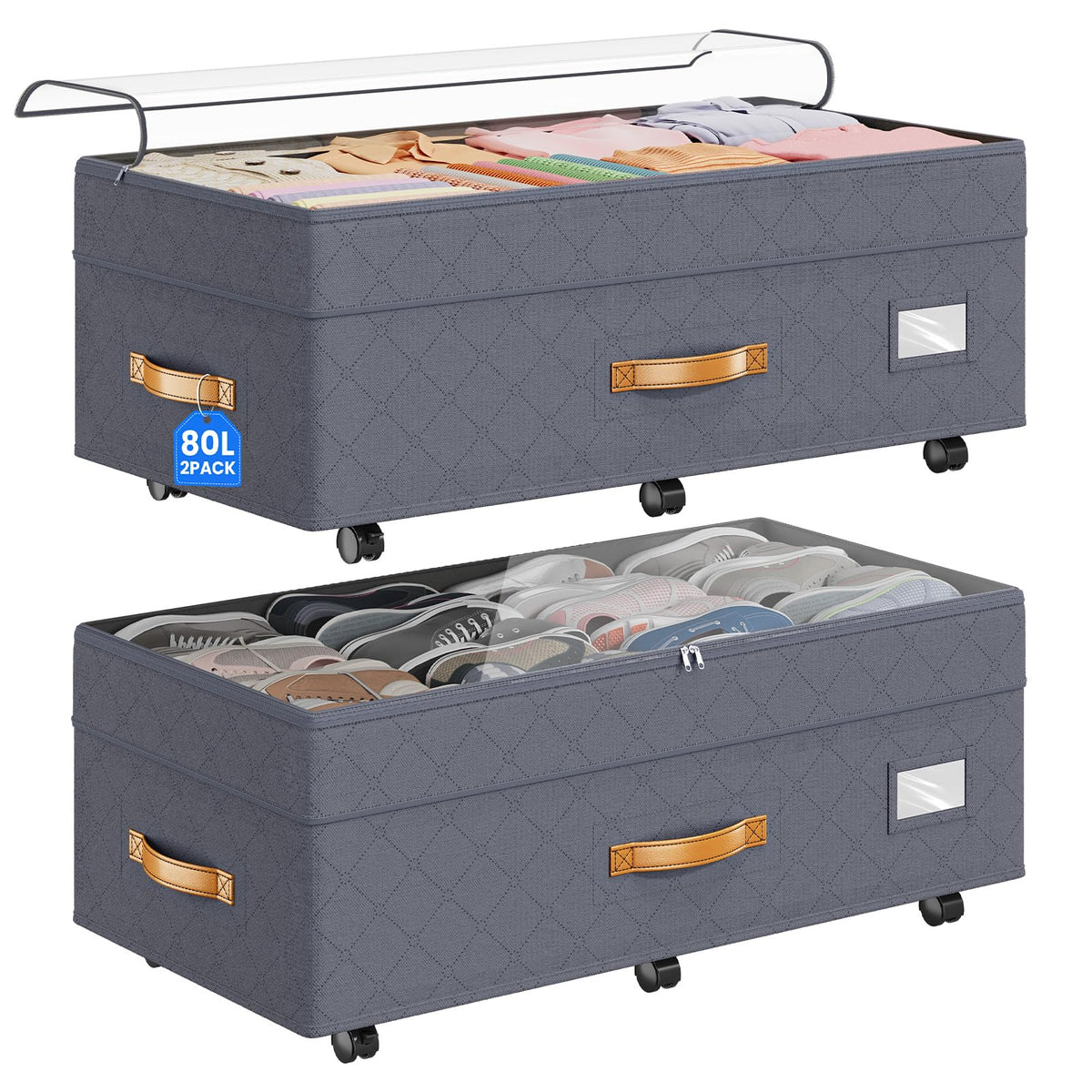 Budding Joy 80L 2 Pack Adjustable Under Bed Storage - Image 1
