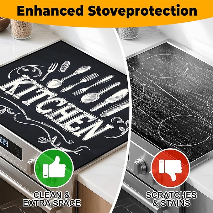 Stove Top Cover Flower Gas Stove Top Cover for Home Decoration Kitchen Pad Non-Stick Washable Cooktop Covers Countertop Protector Keep Stove Clean (Kitchen-2, 28L"x20W")