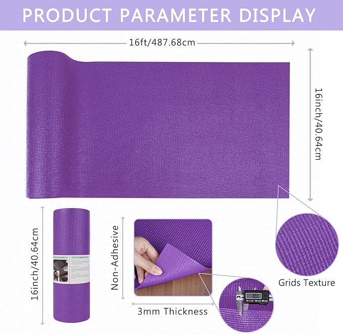Foam Toolbox Liner Drawer Mat 1/8 Inch Thick X 16 Inch Wide X 16 Ft Long Purple, No Slip for Protecting Cabinet, Garage, Cart, Tool Box